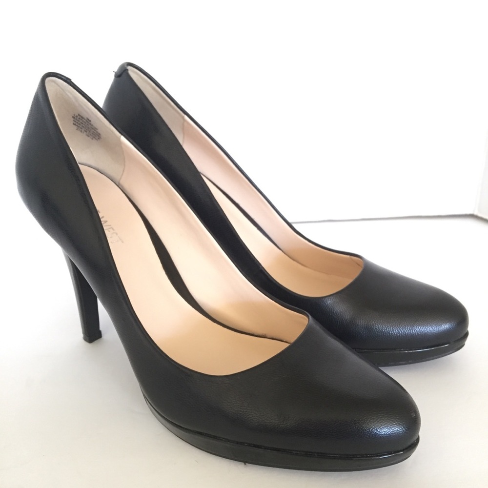 Nine West Womens Black Leather Platform Pumps